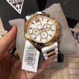 Guess Intrepid White Dial Two Tone Silicone Strap Watch For Women - W0325L2 Buy Now By Guess