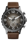 Fossil Nate Chronograph Grey Dial Brown Leather Strap Watch for Men - JR1424 Buy Now By Fossil