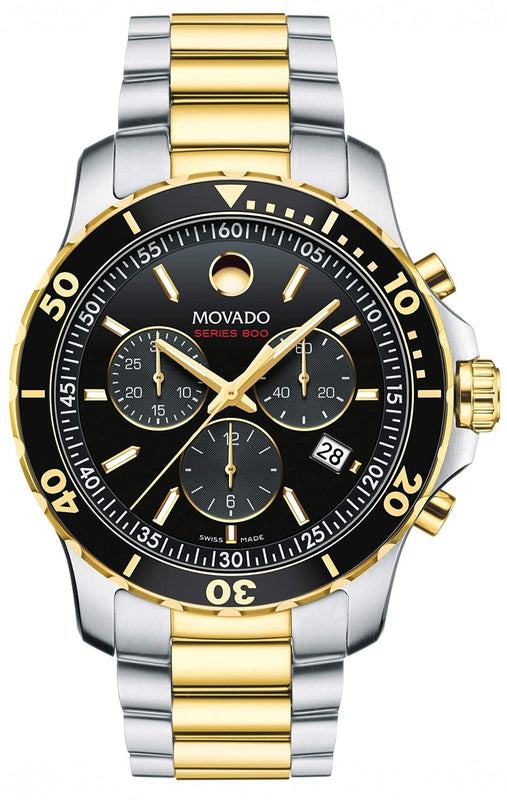 Movado Series 800 Chronograph Black Dial Two Tone Steel Strap Watch For Men - 2600146 Buy Now By Movado