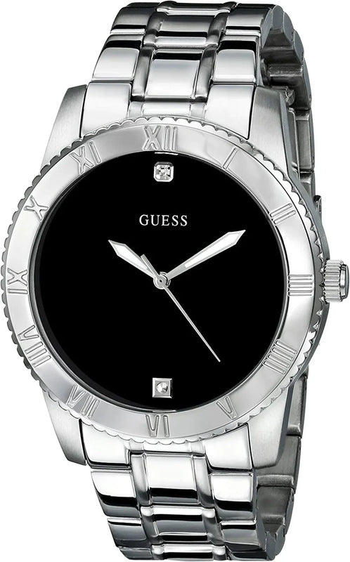 Guess Minimal Black Dial Silver Steel Strap Watch for Men - W0416G1 Buy Now By Guess