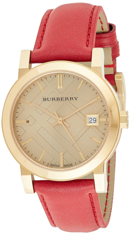 Burberry The City Gold Dial Red Leather Strap Watch for Women - BU9140 Buy Now By Burberry