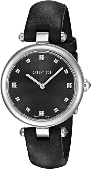 Gucci Diamantissima Diamonds Black Dial Black Leather Strap Watch For Women - YA141403 Buy Now By Gucci