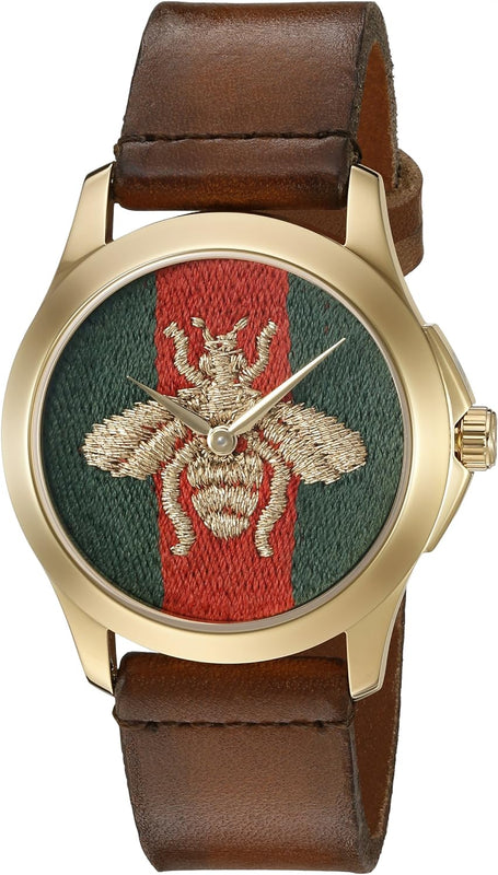 Gucci G Timeless Quartz Green & Red Dial Brown Leather Strap Watch For Men - YA126451 Buy Now By Gucci