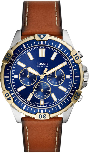 Fossil Garrett Chronograph Blue Dial Brown Leather Strap Watch for Men - FS5625 Buy Now By Fossil