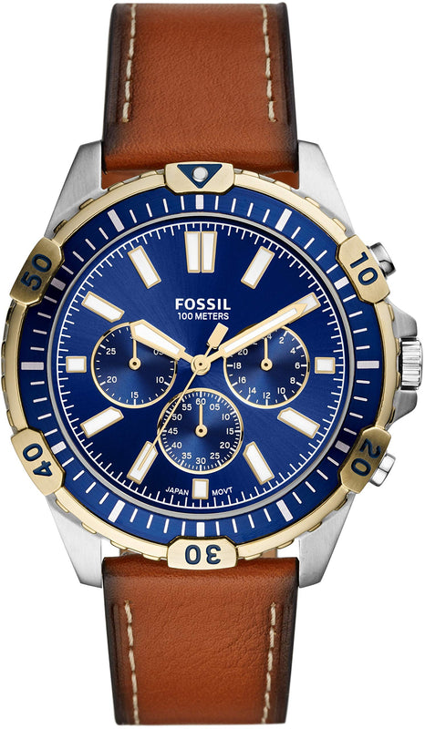 Fossil Garrett Chronograph Blue Dial Brown Leather Strap Watch for Men - FS5625 Buy Now By Fossil