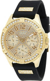 Guess Frontier Diamonds Gold Dial Black Rubber Strap Watch For Women - W1160L1 Buy Now By Guess