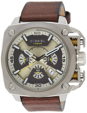 Diesel BAMF Chronograph Beige Dial Brown Leather Strap Watch For Men - DZ7343 Buy Now By Diesel