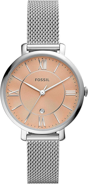 Fossil Jacqueline Three Hand Pink Dial Silver Mesh Strap Watch for Women - ES5089 Buy Now By Fossil