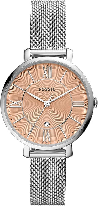 Fossil Jacqueline Three Hand Pink Dial Silver Mesh Strap Watch for Women - ES5089 Buy Now By Fossil