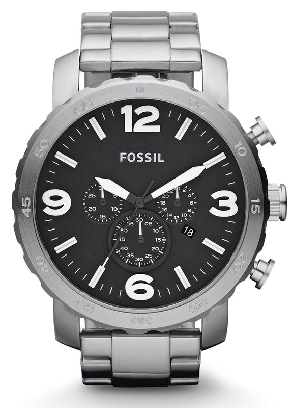 Fossil Nate Chronograph Black Dial Silver Steel Strap Watch for Men - JR1353 Buy Now By Fossil