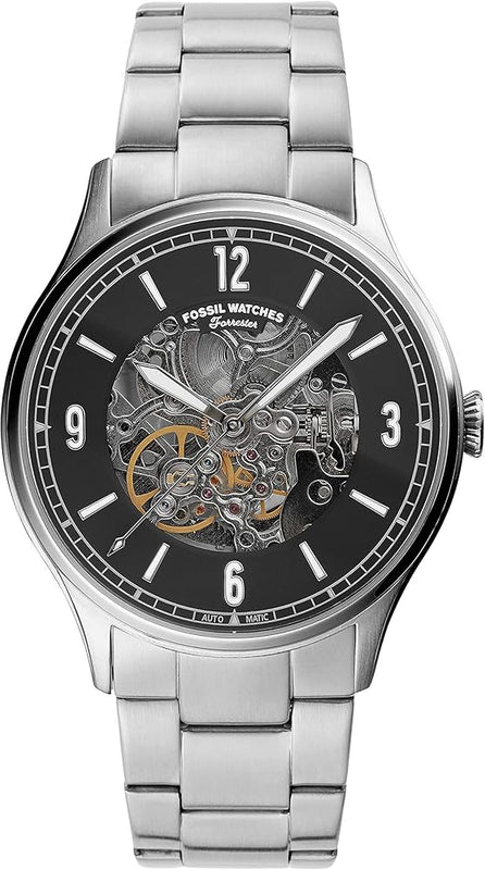 Fossil Forrester Automatic Skeleton Black Dial Silver Steel Strap Watch for Men - ME3180 Buy Now By Fossil