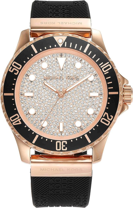 Michael Kors Everest Analog Rose Gold Dial Black Silicone Strap Watch For Women - MK7358 Buy Now By Michael Kors