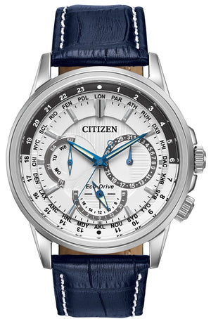 Citizen Eco Drive Calendrier White Dial Blue Leather Strap Watch For Men - BU2020-11A Buy Now By Citizen
