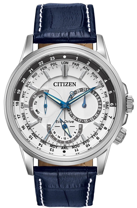 Citizen Eco Drive Calendrier White Dial Blue Leather Strap Watch For Men - BU2020-11A Buy Now By Citizen