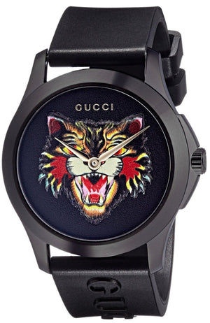 Gucci G Timeless Cat Motif Black Dial Black Leather Strap Unisex Watch - YA1264021 Buy Now By Gucci