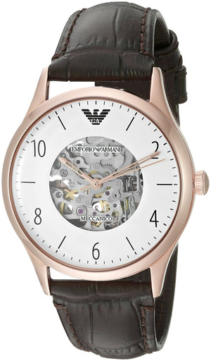 Emporio Armani Meccanico White Dial Brown Leather Strap Watch For Men - AR1920 Buy Now By Emporio Armani