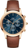 Daniel Wellington Iconic Chronograph Blue Dial Brown Leather Strap Watch For Men - DW00100639 Buy Now By Daniel Wellington