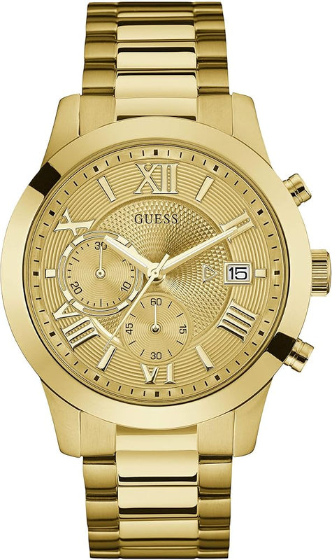 Guess Atlas Chronograph Gold Dial Gold Steel Strap Watch For Men - W0668G4 Buy Now By Guess