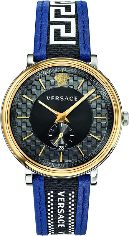 Versace V-Circle Black Dial Blue Leather Strap Watch for Men - VEBQ01419 Buy Now By Versace