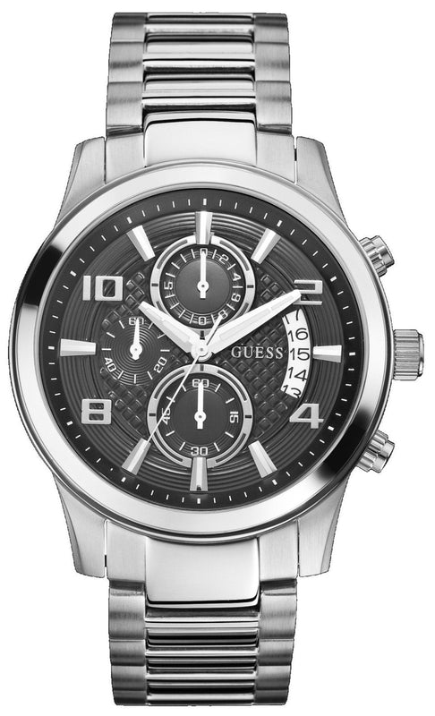 Guess Exec Chronograph Quartz Black Dial Silver Steel Strap Watch For Men - W0075G1 Buy Now By Guess