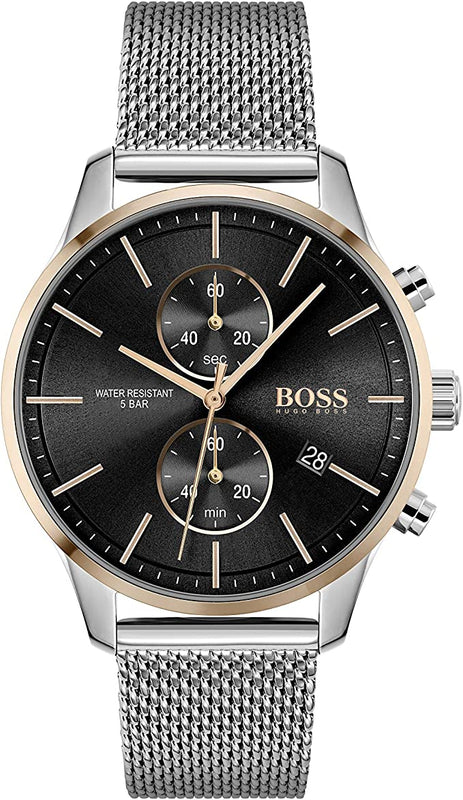 Hugo Boss Associate Black Dial Silver Mesh Bracelet Watch for Men - 1513805 Buy Now By Hugo Boss