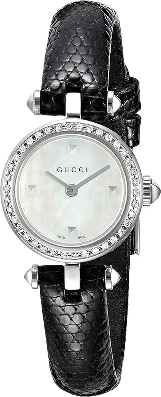 Gucci Diamantissima Diamonds Mother of Pearl Dial Black Leather Strap Watch For Women - YA141511 Buy Now By Gucci