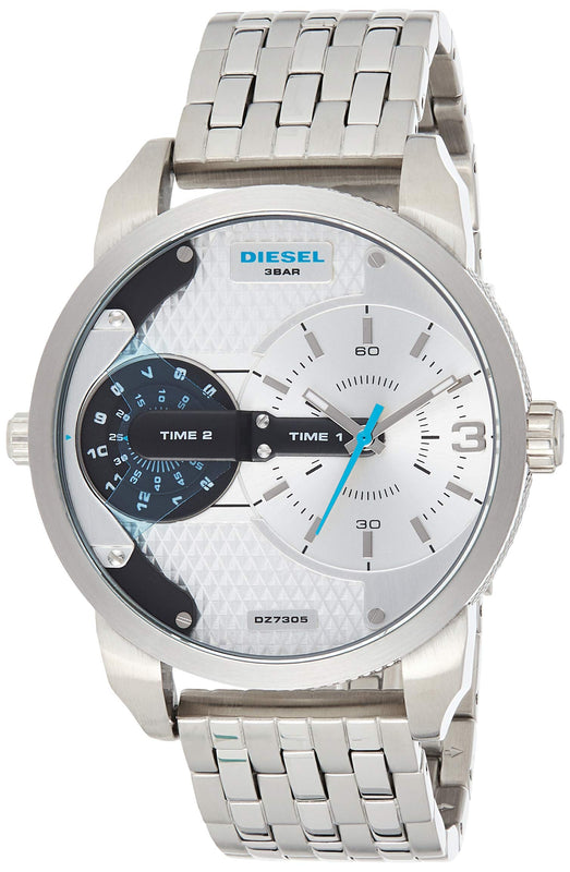 Diesel Mini Daddy Dual Time Silver Dial Stainless Steel Watch For Men - DZ7305 Buy Now By Diesel