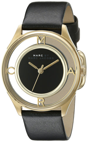 Marc Jacobs Tether Black Dial Black Leather Strap Watch for Women - MBM1376 Buy Now By Marc Jacobs