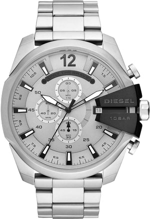 Diesel Mega Chief Chronograph Silver Dial Silver Steel Strap Watch For Men - DZ4501 Buy Now By Diesel