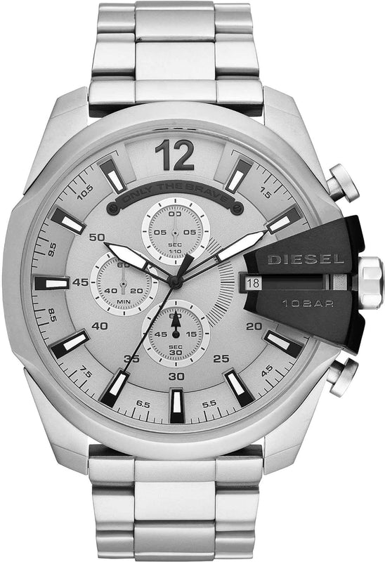 Diesel Mega Chief Chronograph Silver Dial Silver Steel Strap Watch For Men - DZ4501 Buy Now By Diesel