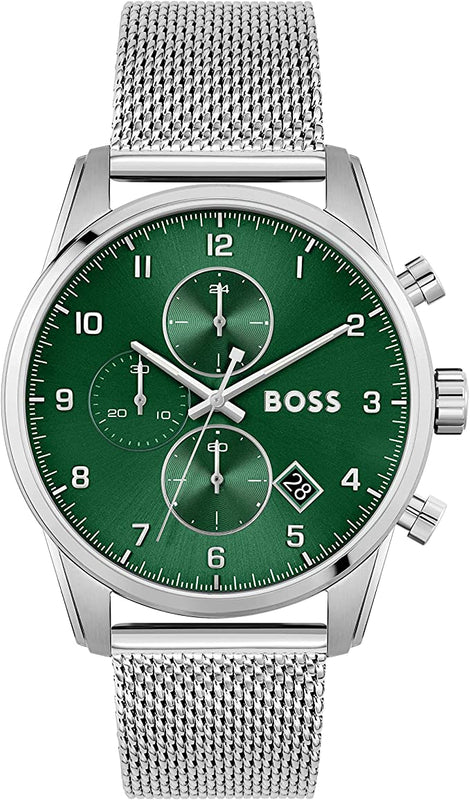 Hugo Boss Skymaster Green Dial Silver Mesh Bracelet Watch for Men - 1513938 Buy Now By Hugo Boss