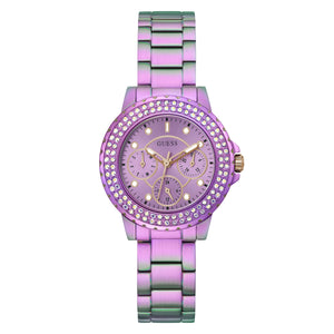 Guess Crown Jewel Diamonds Purple Dial Purple Steel Strap Watch for Women - GW0410L4 Buy Now By Guess