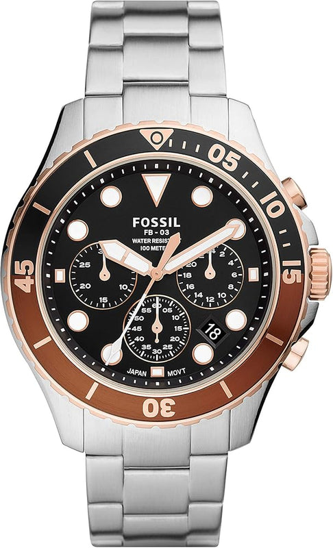 Fossil FB-03 Chronograph Black Dial Silver Steel Strap Watch for Men - FS5768 Buy Now By Fossil