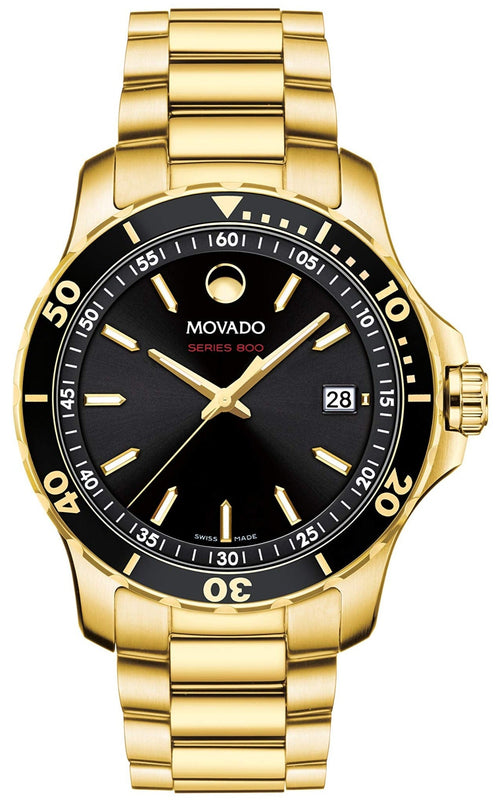 Movado Series 800 Black Dial Gold Steel Strap Watch For Men - 2600145 Buy Now By Movado