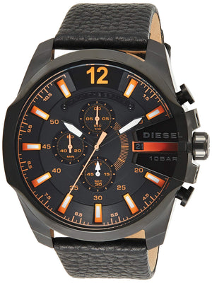 Diesel Mega Chief Chronograph Black Dial Black Leather Strap Watch For Men - DZ4291 Buy Now By Diesel