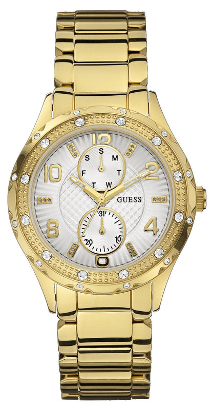 Guess Siren Diamonds Silver Dial Gold Steel Strap Watch for Women - W0442L2 Buy Now By Guess