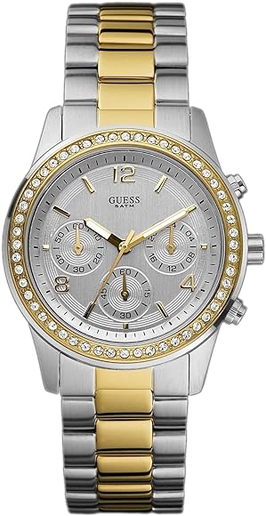 Guess Mini Spectrum Analog Silver Dial Two Tone Steel Strap Watch For Women - W0122L2 Buy Now By Guess