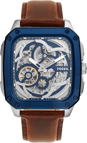 Fossil Inscription Automatic Skeleton Blue Dial Brown Leather Strap Watch for Men - BQ2571 Buy Now By Fossil