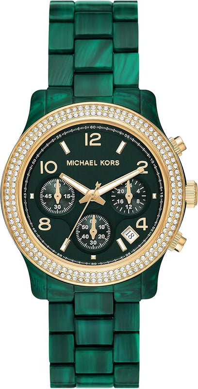 Michael Kors Runway Chronograph Green Dial Green Steel Strap Watch for Women - MK7422 Buy Now By Michael Kors