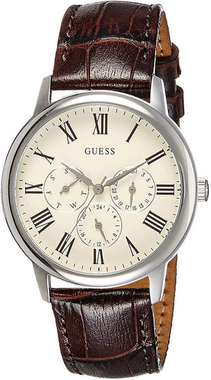 Guess Wafer Quartz White Dial Brown Leather Strap Watch For Men - W70016G2 Buy Now By Guess