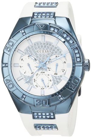 Guess Luna Diamonds White Dial White Rubber Strap Watch for Women - W0653L2 Buy Now By Guess