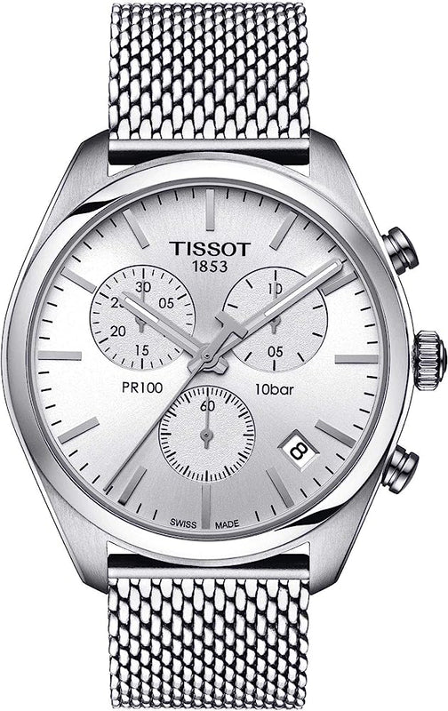 Tissot PR 100 Chronograph White Dial Silver Mesh Bracelet Watch For Men - T101.417.11.031.02 Buy Now By Tissot