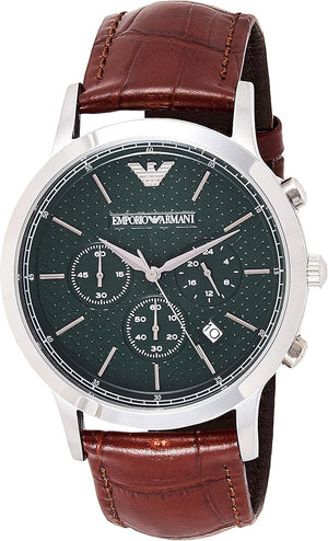 Emporio Armani Renato Chronograph Green Dial Brown Leather Strap Watch For Men - AR2493 Buy Now By Emporio Armani