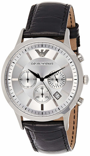Emporio Armani Classic Chronograph Silver Dial Black Leather Strap Watch For Men - AR2432 Buy Now By Emporio Armani
