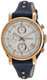Fossil Original Boyfriend Chronograph White Dial Navy Blue Leather Strap Watch for Women - ES3838 Buy Now By Fossil