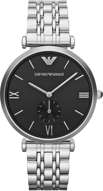 Emporio Armani Retro Black Dial Silver Steel Strap Watch For Men - AR1676 Buy Now By Emporio Armani