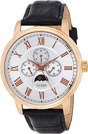 Guess Delancy Quartz Silver Dial Black Leather Strap Watch For Men - W0870G2 Buy Now By Guess