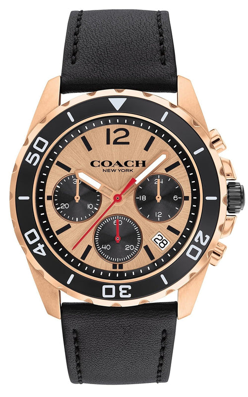 Coach Kent Chronograph Rose Gold Dial Black Leather Strap Watch for Men - 14602559 Buy Now By Coach