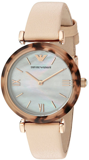 Emporio Armani Mother of Pearl Dial Beige Leather Strap Watch For Women - AR11004 Buy Now By Emporio Armani