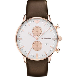Emporio Armani Gianni Classic Chronograph White Dial Brown Leather Strap Watch For Men - AR0398 Buy Now By Emporio Armani